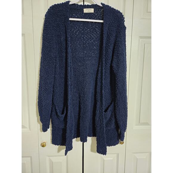 Zenana medium women's blue knit open front long cardigan - Picture 1 of 8